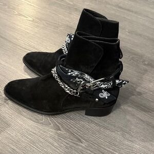 AMIRI Black Suede Harness Ankle Boots with Bandana Wrap